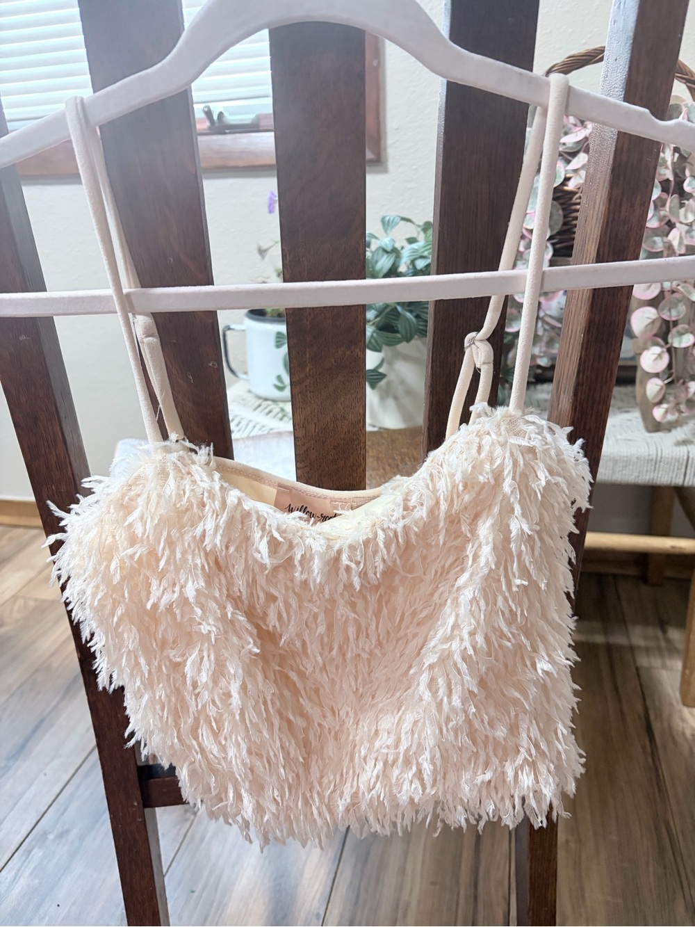 Delicate Cream Fringe Crop Top with Spaghetti Straps